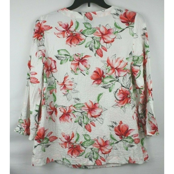 JM Collection Women's Blouse Shirt Top Plus Size 0X Color Ivory Floral - Picture 3 of 4